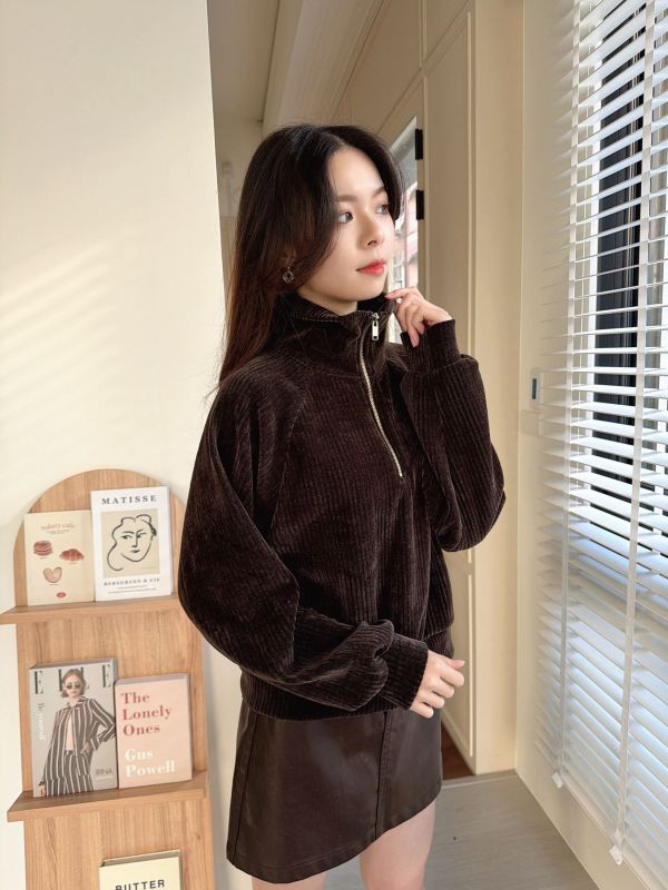 WQA93 率性簡約燈芯絨拉鍊上衣 