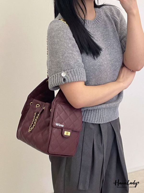 WJB19 超質感金鍊荔枝牛皮包 