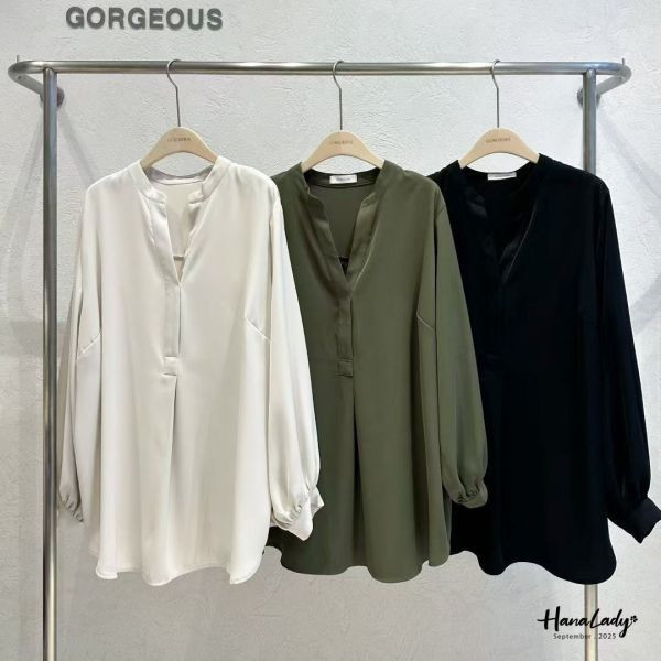 WKA18 精緻大V領長版雪紡衫 