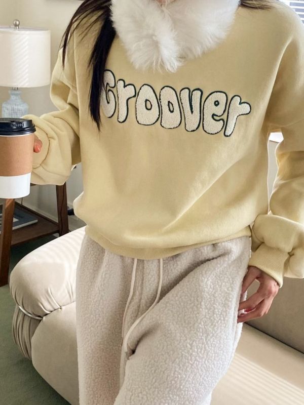 WQA02 配色羊羔毛字母刷毛T 