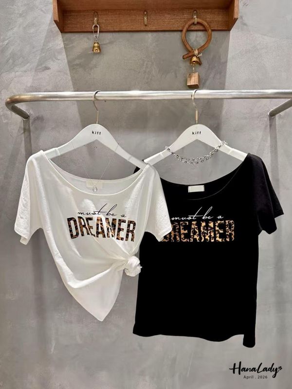 LFB12 豹紋字母大圓領T恤 