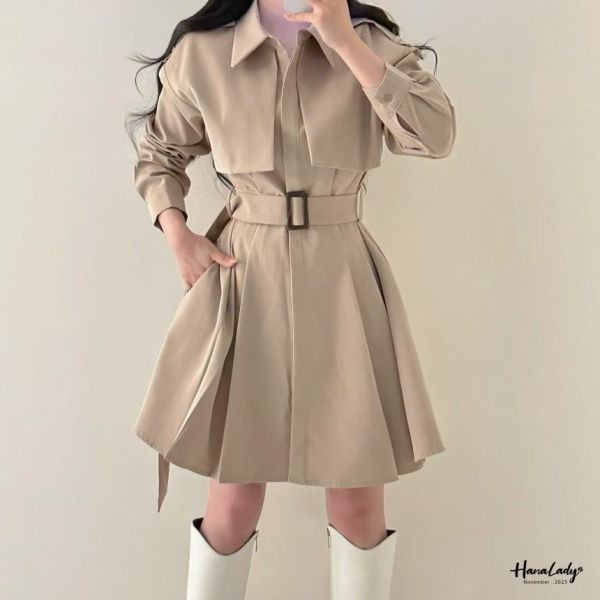 WJA60 精緻女孩的收腰百摺短洋 