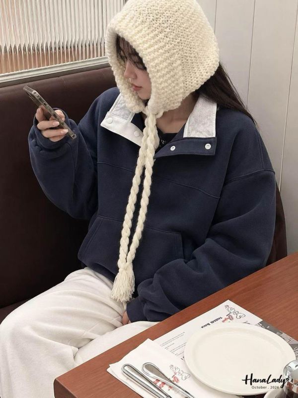 LTA85 休閒三扣立領排釦內磨毛T 