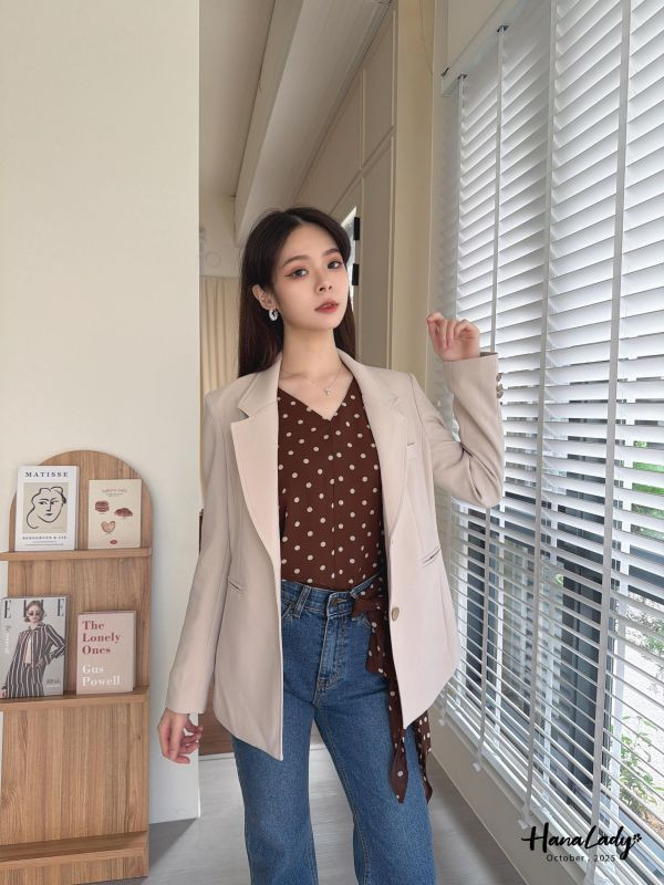 WTA03 復古波點緞帶雪紡衫 