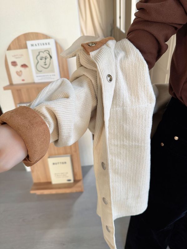 WQA78 燈心絨拼接麂皮排釦外 