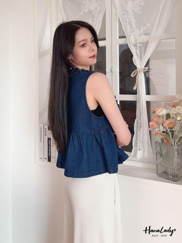 LFA80 甜酷綁結牛仔背心 