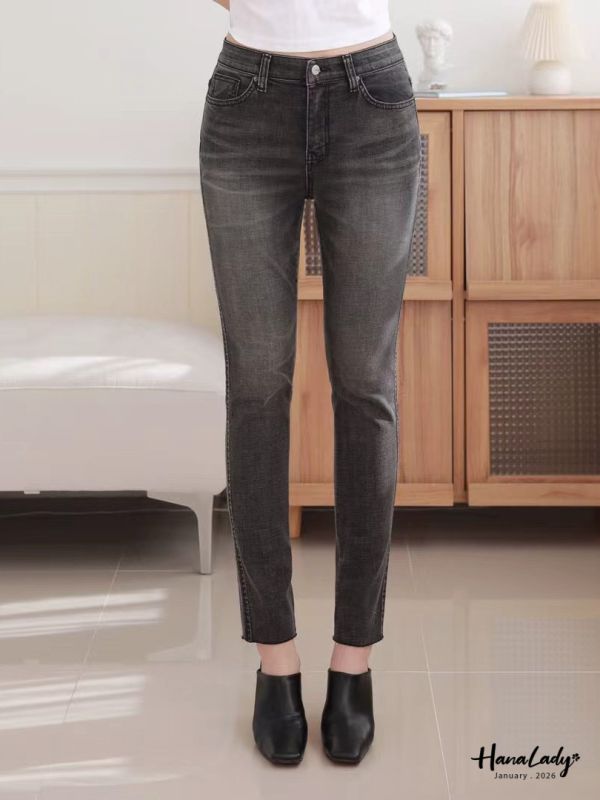 LEB12 黑灰顯瘦煙管丹寧褲 