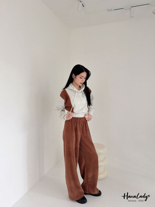 LEA98 絨布拼接內刷毛連帽套裝 