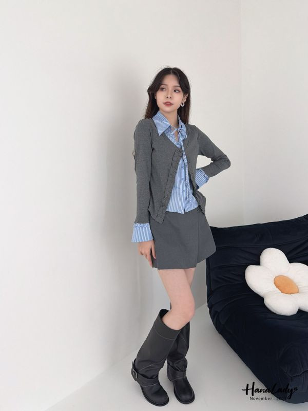 WJA69 y2k風超美直條拼接上衣 