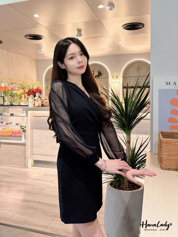 WJA59 層次交叉領透袖雪紡短洋 