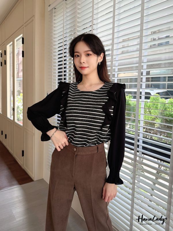 WQA09 七彩絲線波浪雪紡上衣 