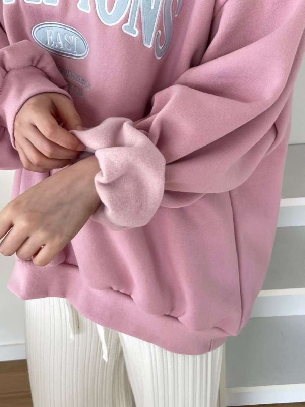 WQA64 馬卡龍色刺繡刷毛大學T 