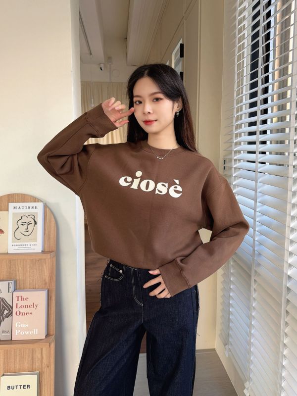 WQA75 麂皮字母內刷毛T恤 