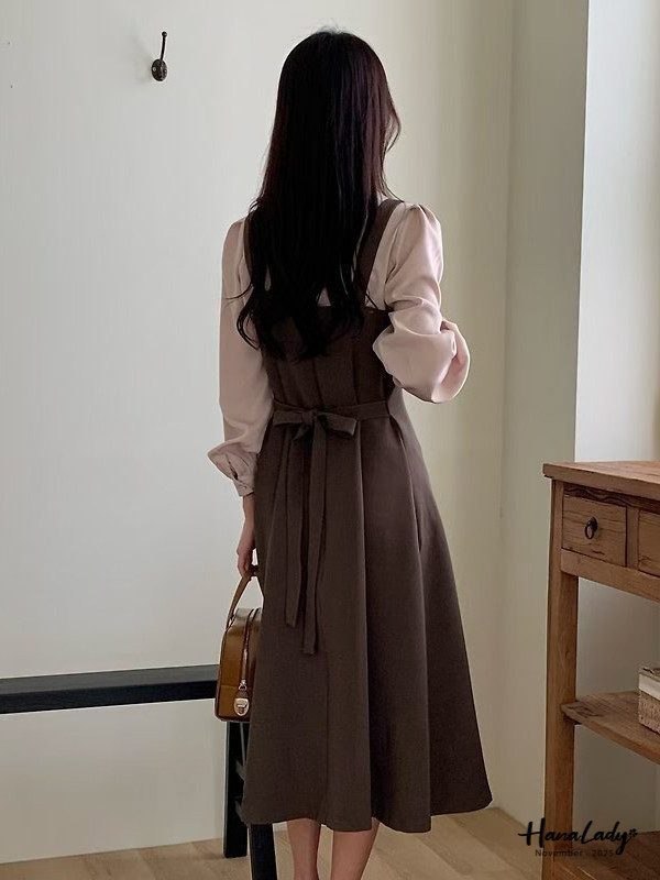 WJA99 顯瘦V領收腰綁帶長洋 