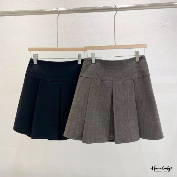 WJA13 質感絨布寬腰百摺褲裙 