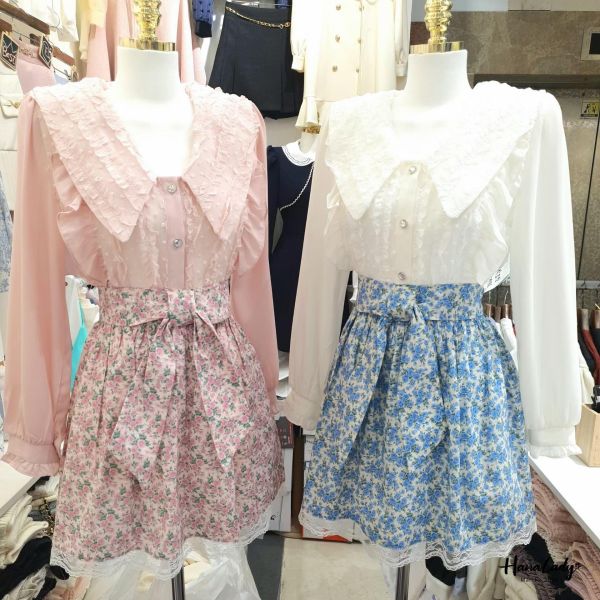 LSA20 浪漫蕾絲鑽石釦雪紡衫 