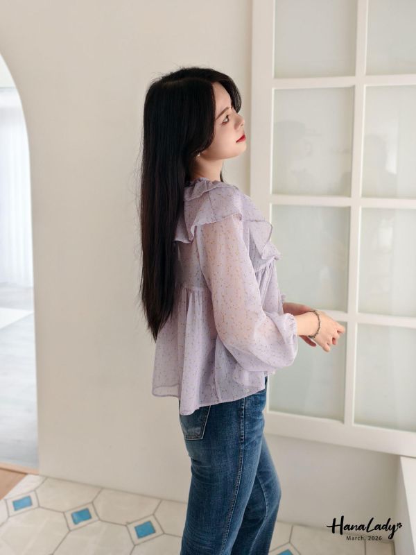 LSA11 浪漫綁帶荷葉碎花上衣 