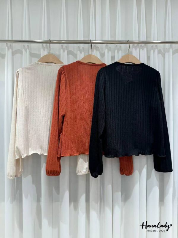 LEA59 綁結領層次QQ邊上衣 