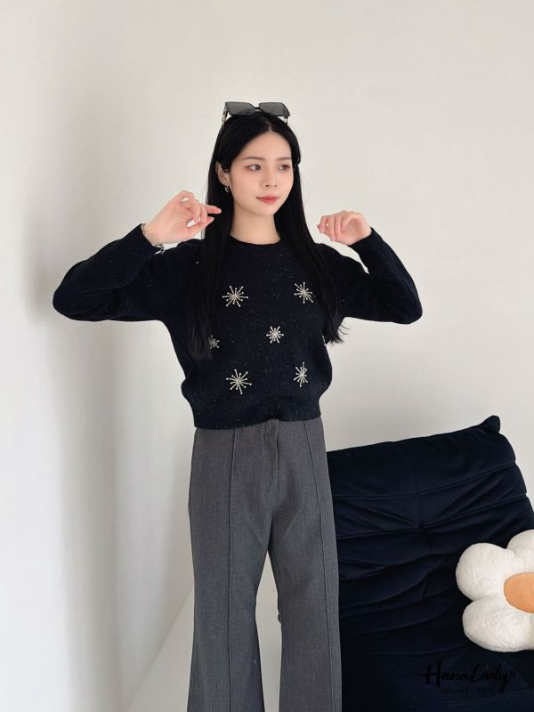 LEA51 雪花串珠銀蔥針織上衣 