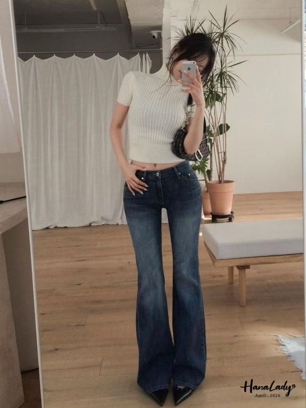 LFA25 翹臀卯釘春夏薄丹寧喇叭褲 