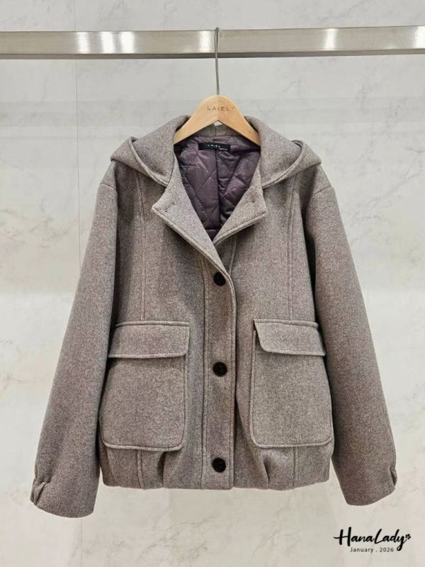 LEA53 大口帶休閒連帽微鋪棉外 