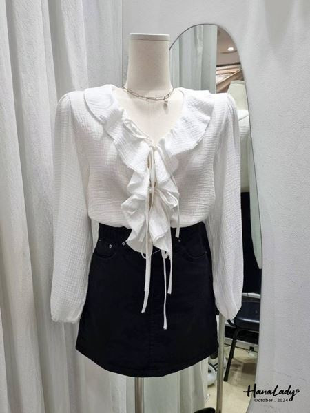 FTA15 浪漫荷葉領綁帶上衣 