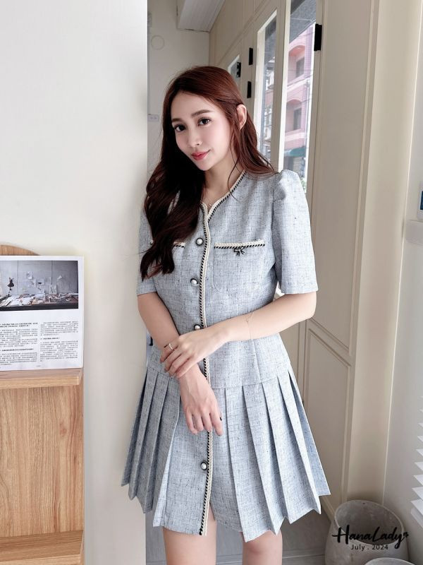 FCA94 精緻小香捲邊百摺短洋 