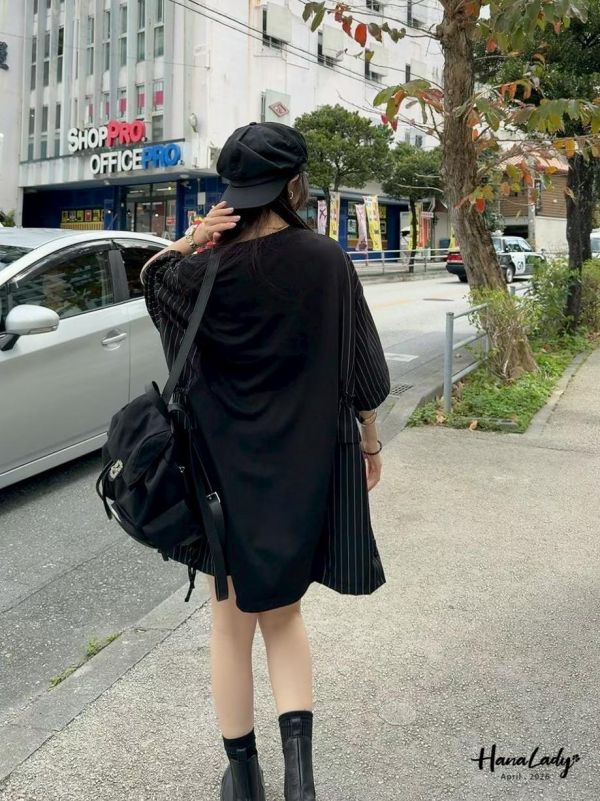 LFA64 側綁結拼接直條寬版T 