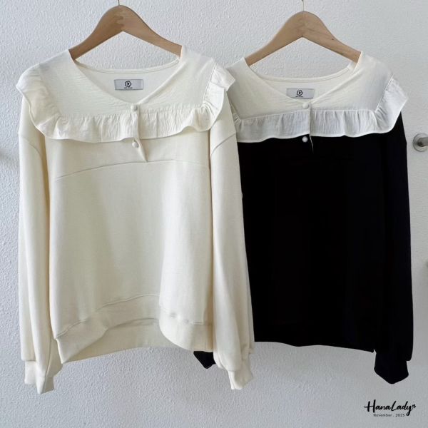 WJA28 簡約可愛花邊領上衣 