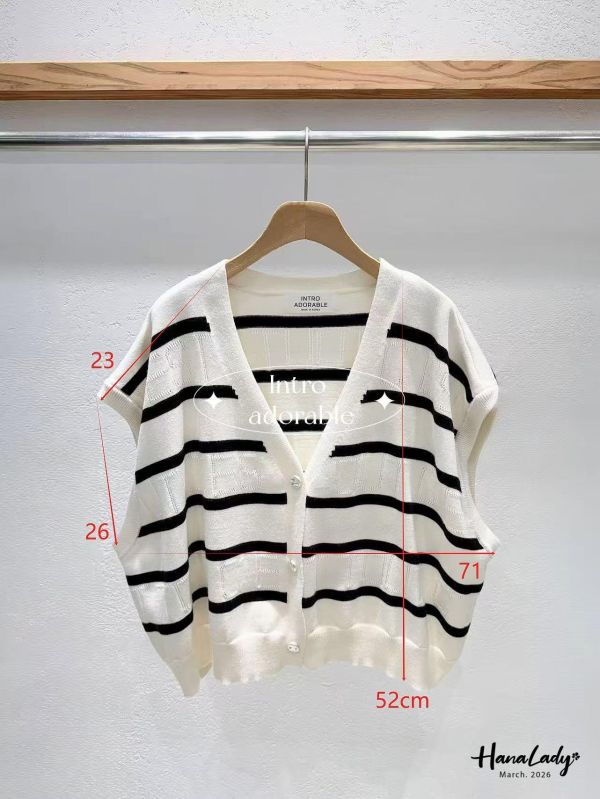 LSA13 美釦柔軟針織條紋背心 