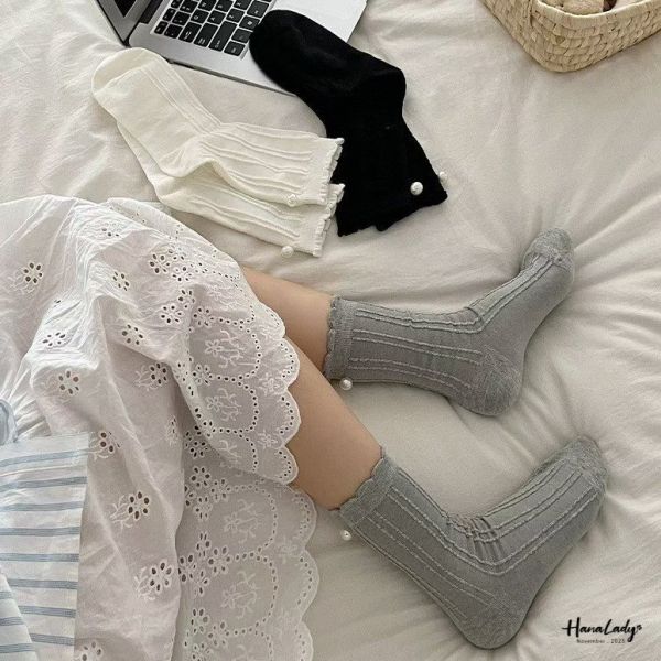 WJB34 可愛訂珠花邊襪 