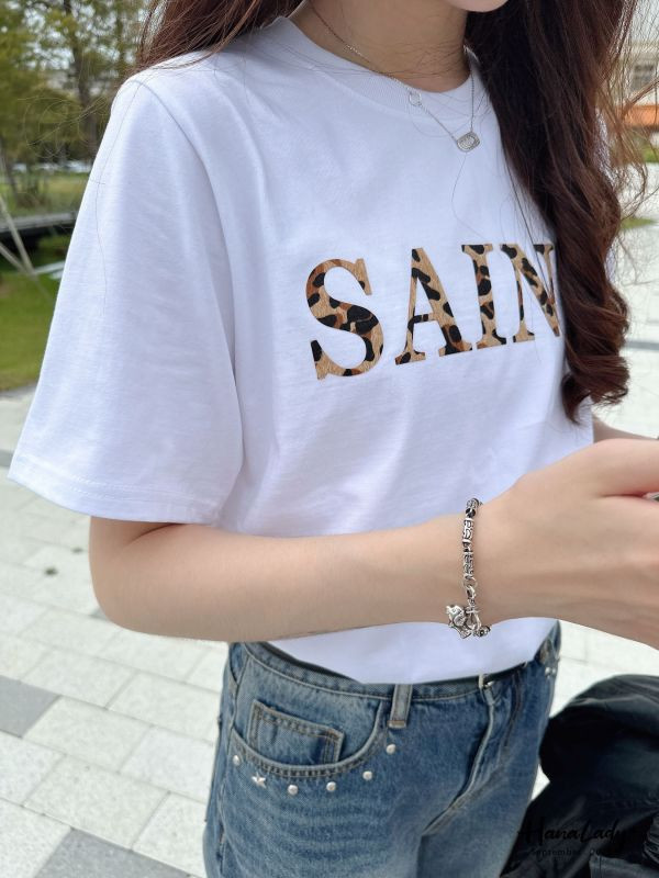 WKA79 精緻毛絲豹紋字母棉T 