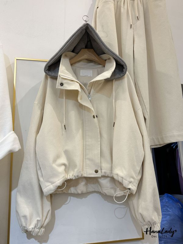 FQA32 蓬蓬燈芯絨連帽外套 