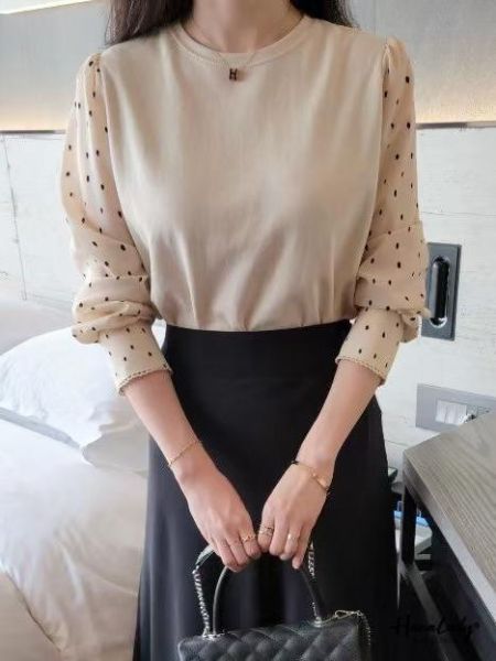 LSA03 點點雪紡袖棉質上衣 