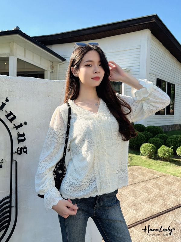 WJB44 有點太美毛料蕾絲上衣 