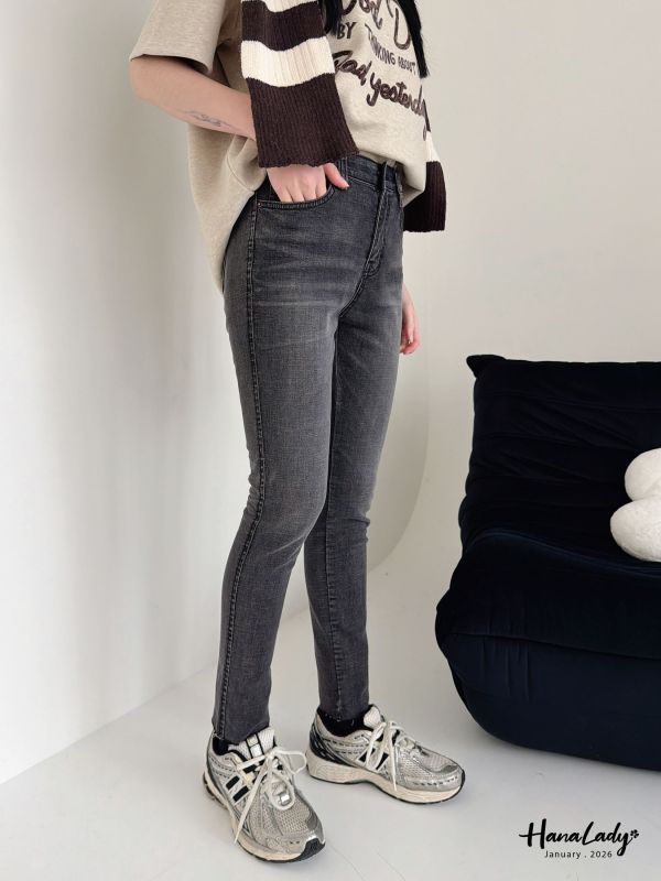 LEB12 黑灰顯瘦煙管丹寧褲 