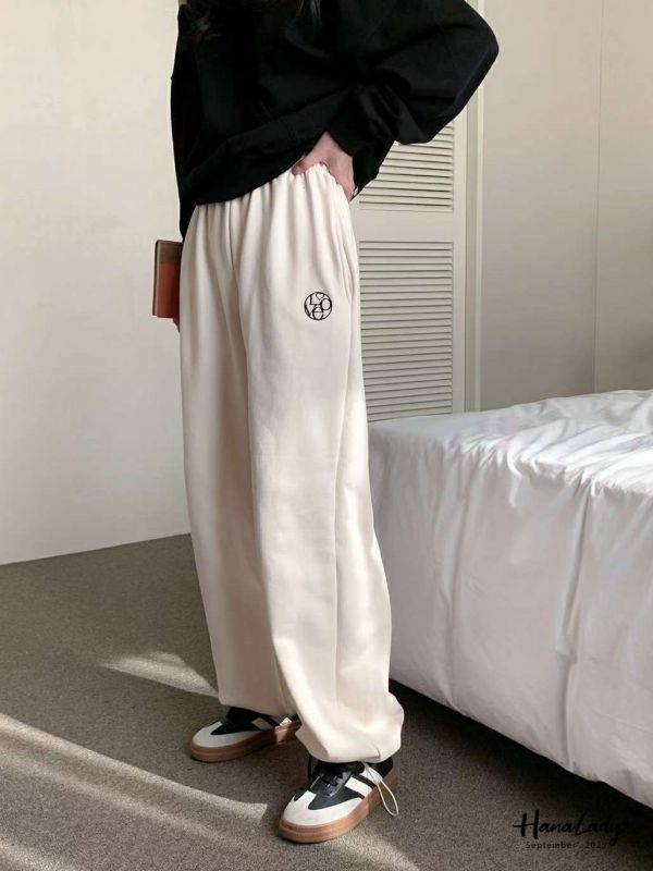 WKA77 刺繡LOVE棉質縮繩休閒褲 