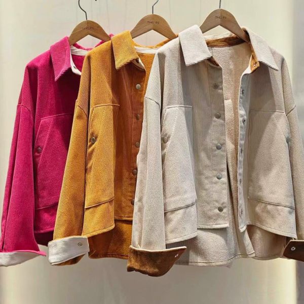 WQA78 燈心絨拼接麂皮排釦外 