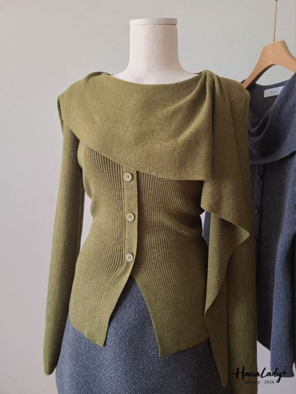 LEA63 斗篷綁結領針織上衣 