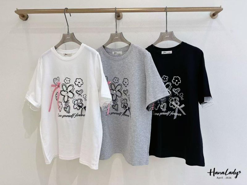 LFA08 刺繡花朵珍珠緞帶T 