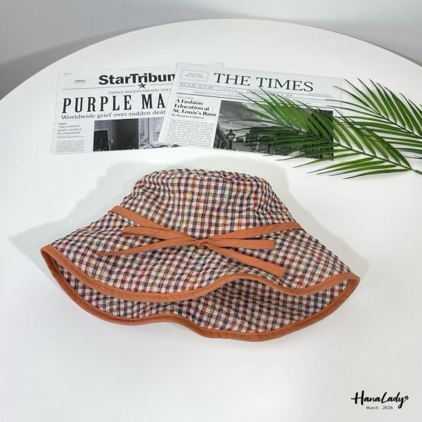 LSA66 夏日格紋綁帶魚夫帽 
