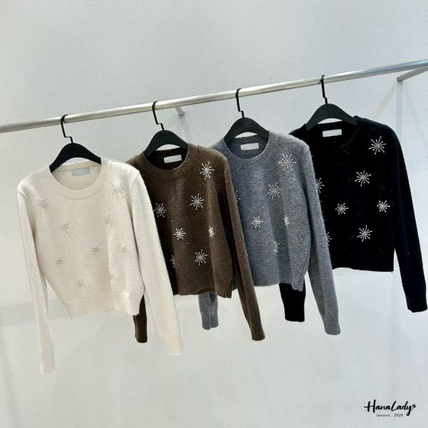 LEA51 雪花串珠銀蔥針織上衣 