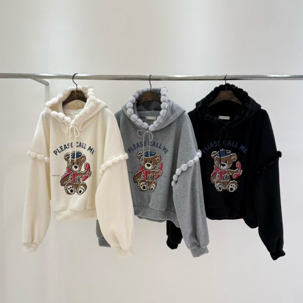 WQB61 超可愛毛球滾邊熊熊帽T 