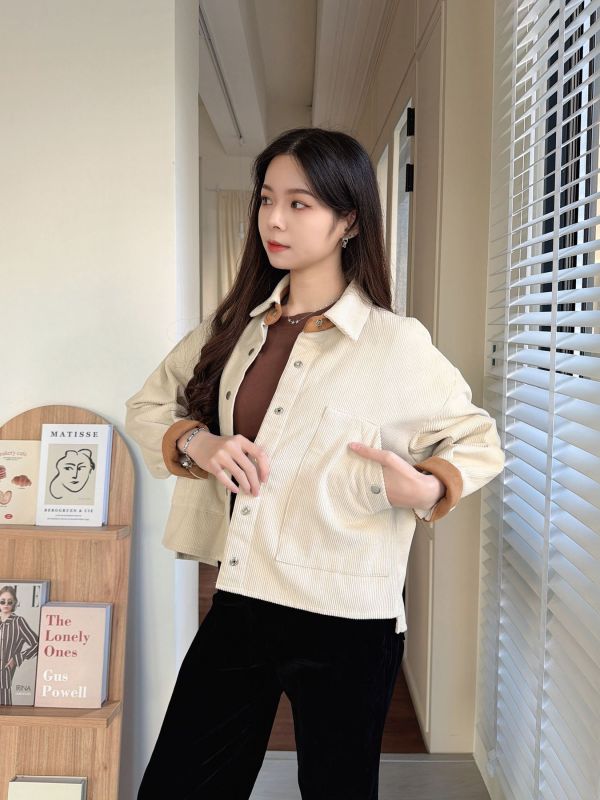 WQA78 燈心絨拼接麂皮排釦外 