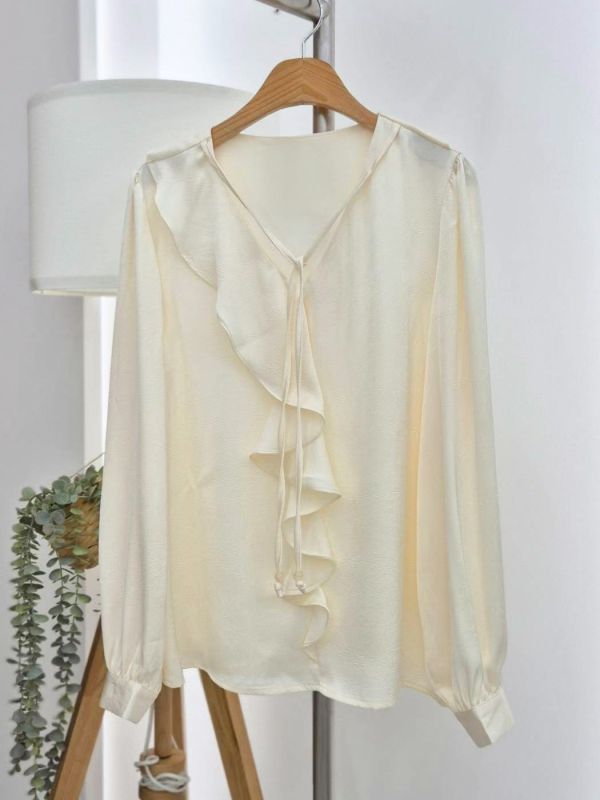 WQA05 波浪領微光澤壓紋雪紡 