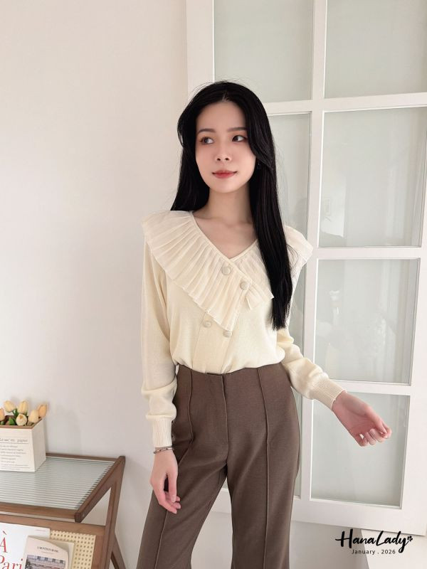 LEA09 親膚細針織拼接雪紡上衣 