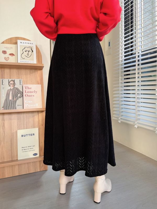 WQA26 必收絨布蕾絲A字長裙 