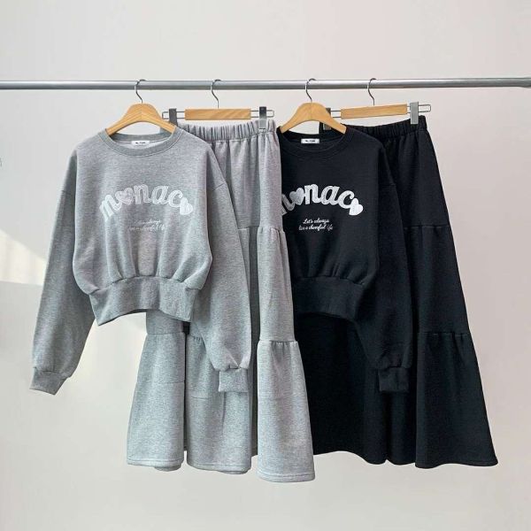 WQB12 蕾絲字母內刷毛蛋糕裙套裝 