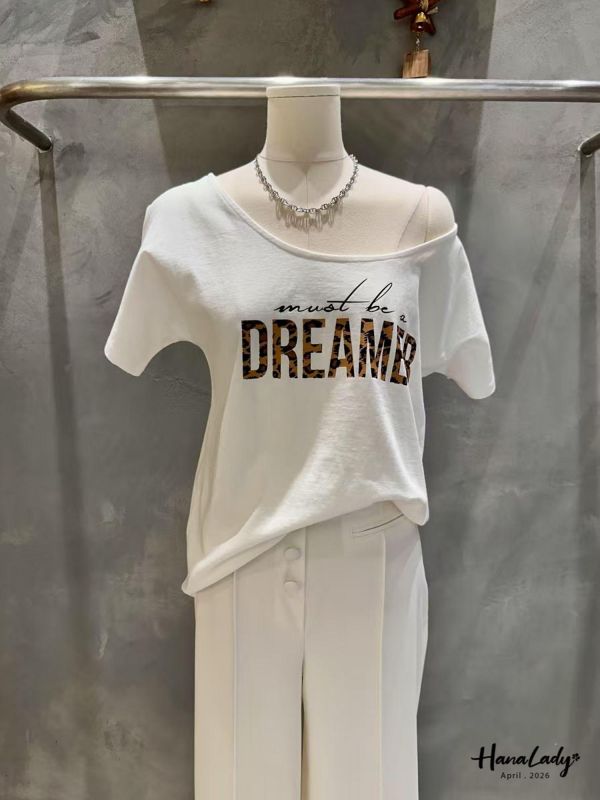 LFB12 豹紋字母大圓領T恤 