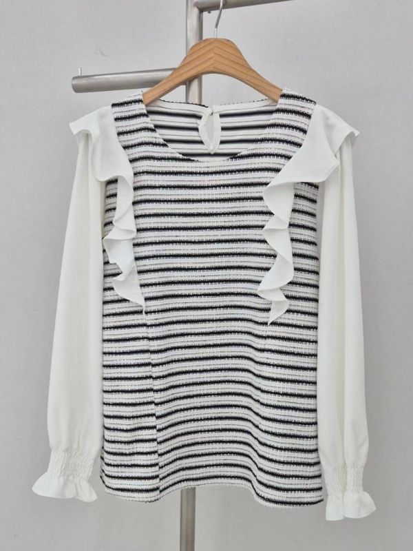 WQA09 七彩絲線波浪雪紡上衣 